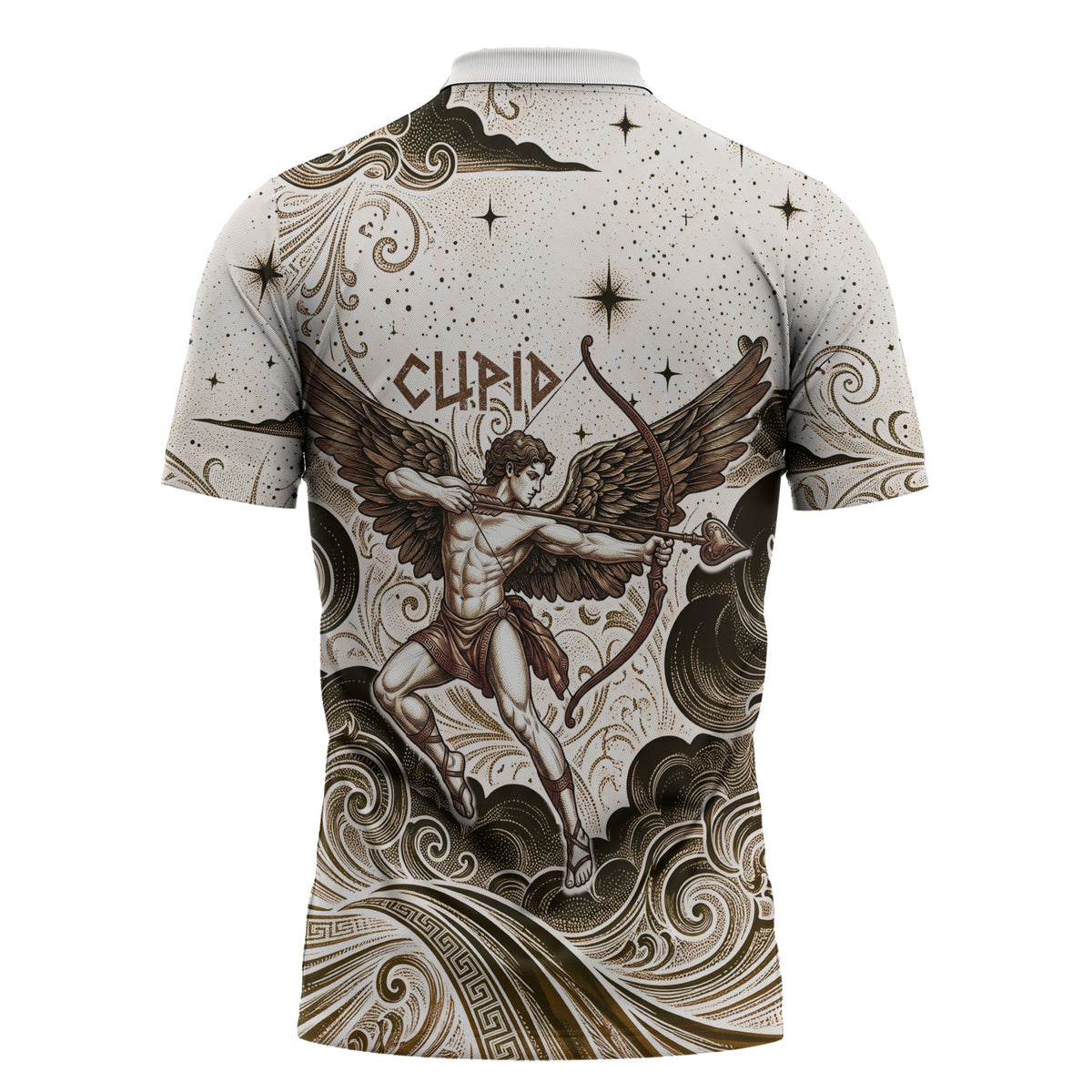 Eros Greek Mythology Cupid God Of Love Zipper Polo Shirt Winged Archer Eros Bow Arrow And Celestial Clouds