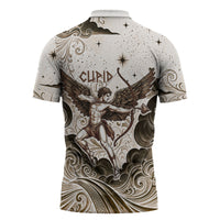 Eros Greek Mythology Cupid God Of Love Zipper Polo Shirt Winged Archer Eros Bow Arrow And Celestial Clouds