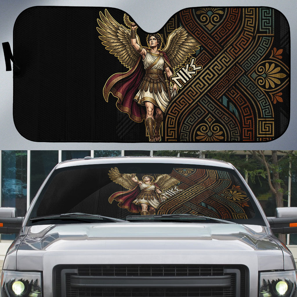 Nike Goddess Auto Sun Shade Ancient Greece Laurel Wreath And Greek Key