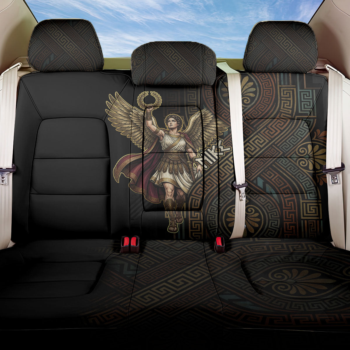 Nike Goddess Back Car Seat Cover Ancient Greece Laurel Wreath And Greek Key