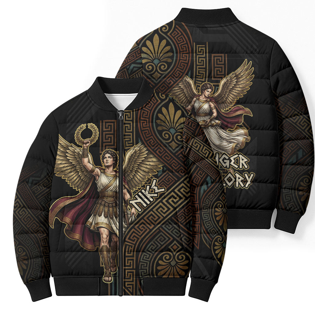 Nike Goddess Bomber Puffer Jacket Ancient Greece Laurel Wreath And Greek Key