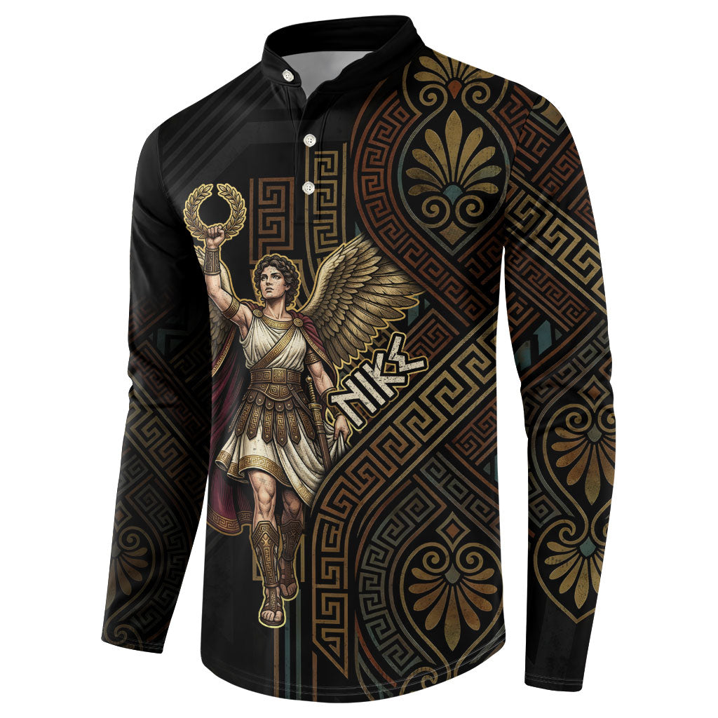 Nike Goddess Button Sweatshirt Ancient Greece Laurel Wreath And Greek Key