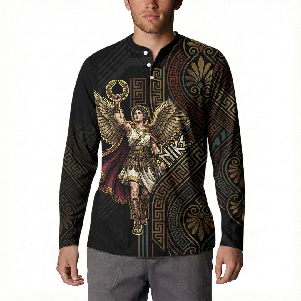 Nike Goddess Button Sweatshirt Ancient Greece Laurel Wreath And Greek Key