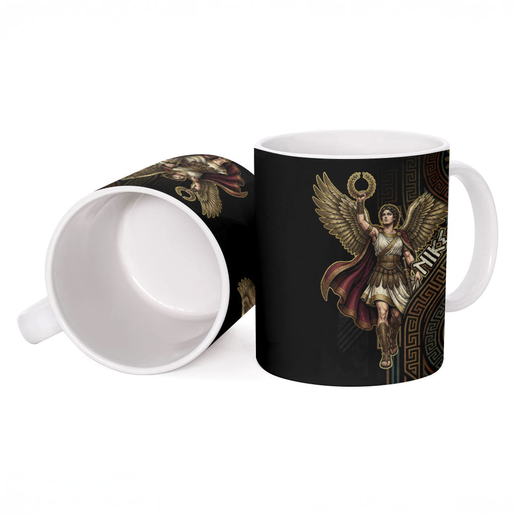 Nike Goddess Ceramic Mug Ancient Greece Laurel Wreath And Greek Key