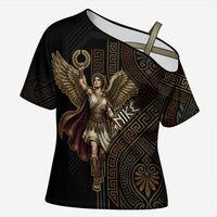 Nike Goddess Cross Shoulder Shirt Ancient Greece Laurel Wreath And Greek Key