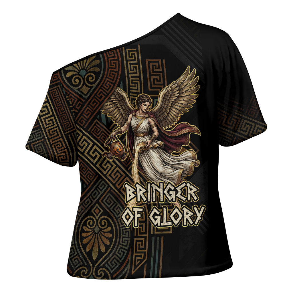 Nike Goddess Cross Shoulder Shirt Ancient Greece Laurel Wreath And Greek Key