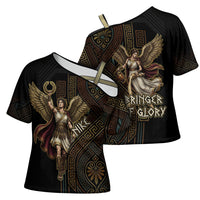Nike Goddess Cross Shoulder Shirt Ancient Greece Laurel Wreath And Greek Key