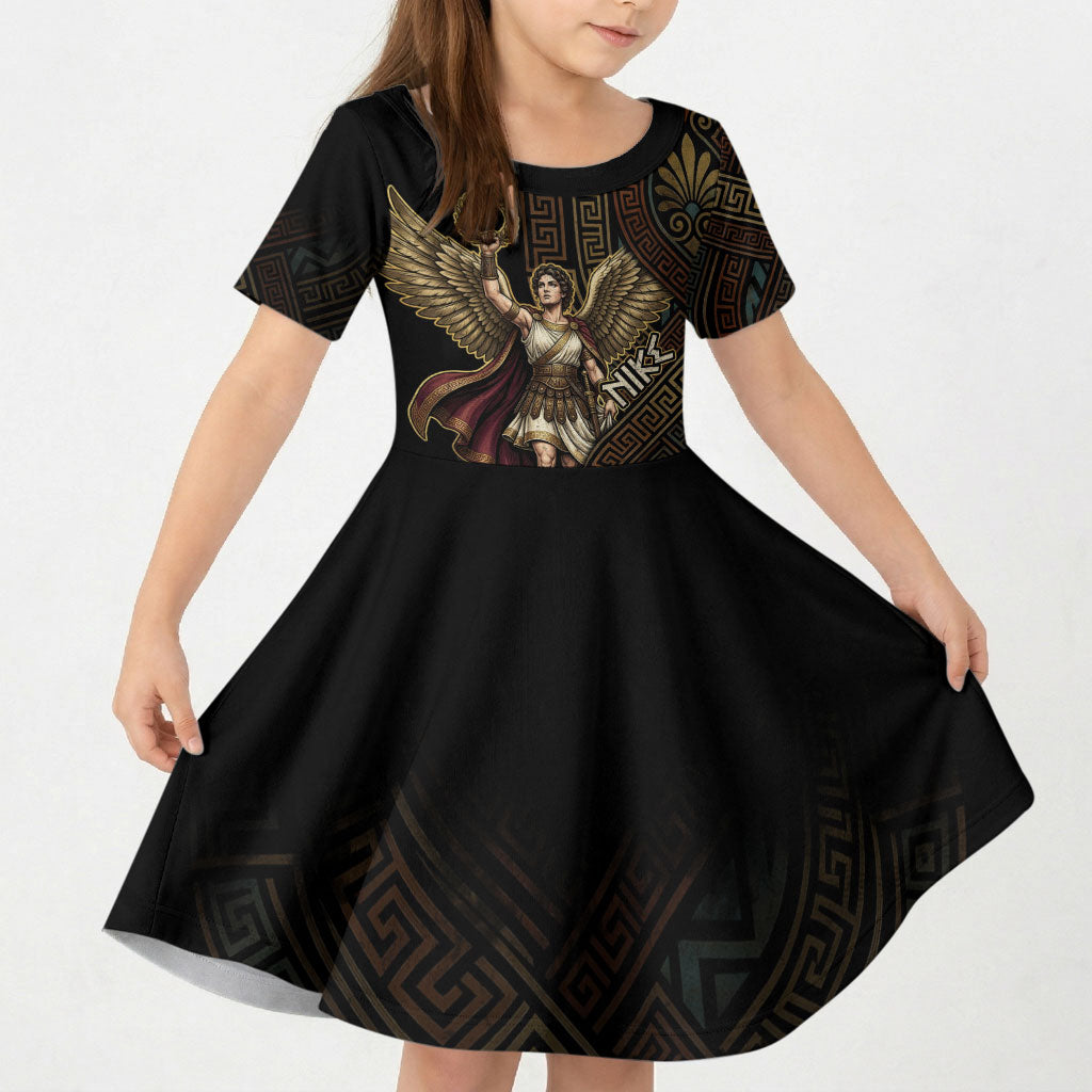 Nike Goddess Kid Short Sleeve Dress Ancient Greece Laurel Wreath And Greek Key