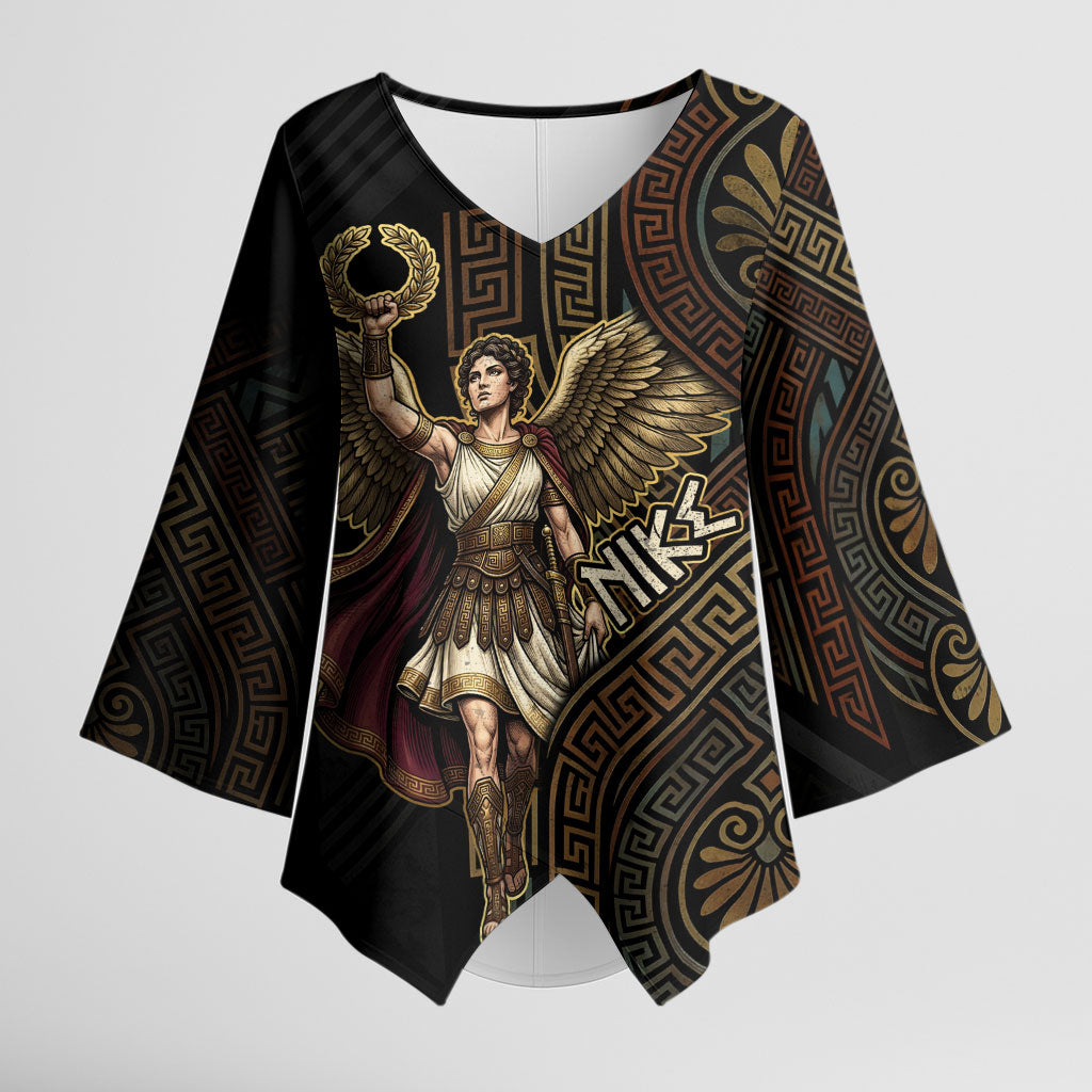 Nike Goddess Kimono Sleeve Blouse Ancient Greece Laurel Wreath And Greek Key