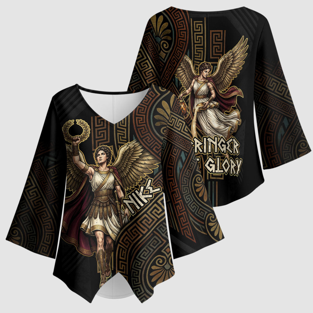 Nike Goddess Kimono Sleeve Blouse Ancient Greece Laurel Wreath And Greek Key
