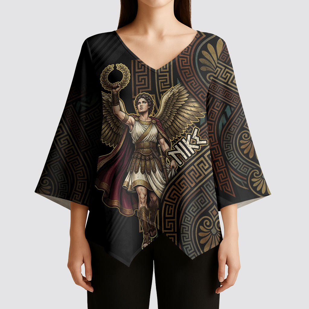 Nike Goddess Kimono Sleeve Blouse Ancient Greece Laurel Wreath And Greek Key