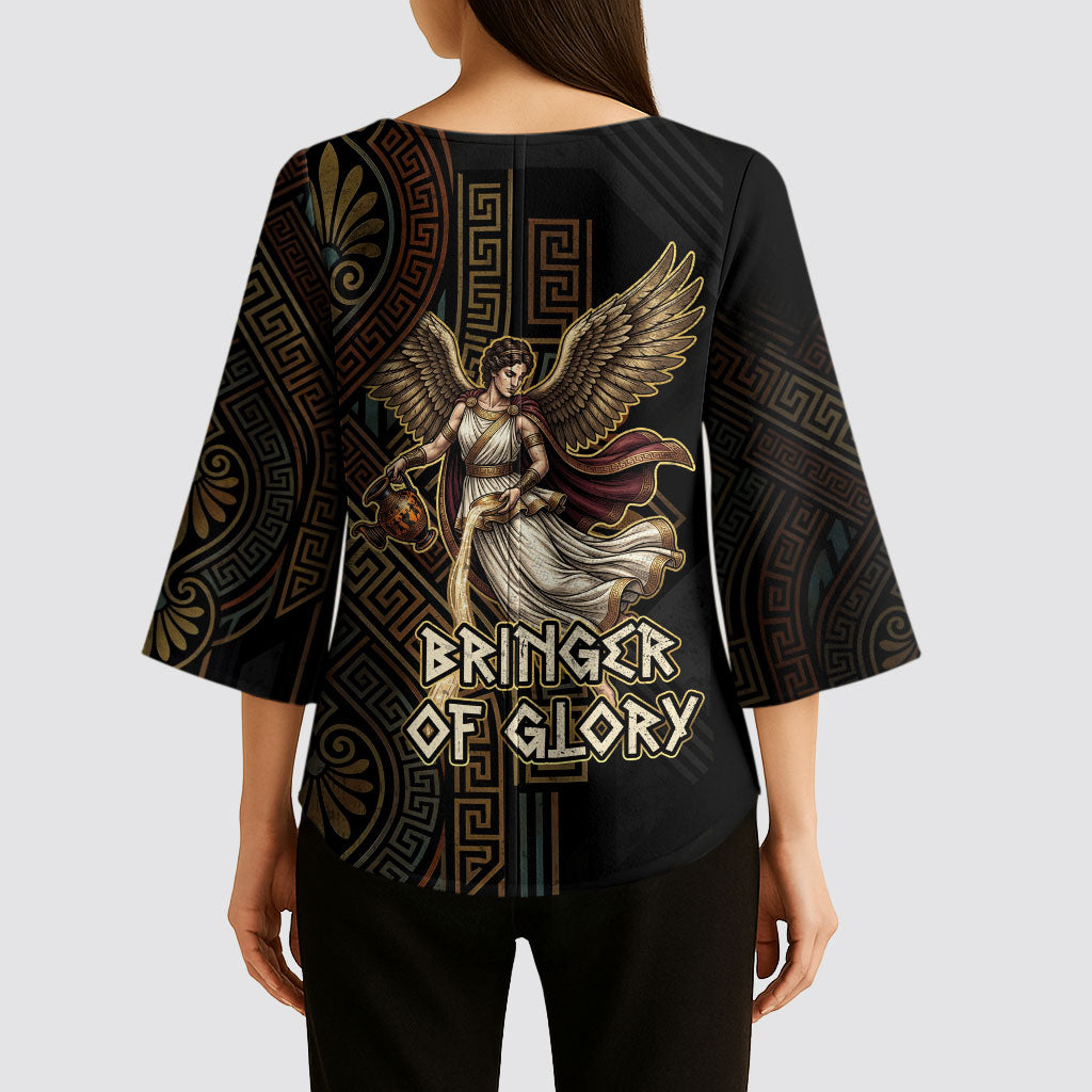 Nike Goddess Kimono Sleeve Blouse Ancient Greece Laurel Wreath And Greek Key