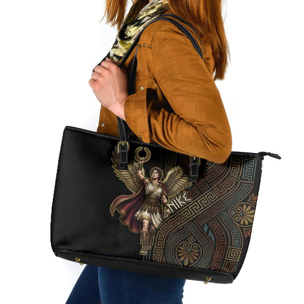 Nike Goddess Leather Tote Bag Ancient Greece Laurel Wreath And Greek Key