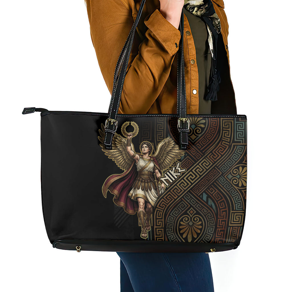 Nike Goddess Leather Tote Bag Ancient Greece Laurel Wreath And Greek Key