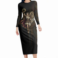 Nike Goddess Long Sleeve Bodycon Dress Ancient Greece Laurel Wreath And Greek Key