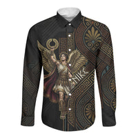 Nike Goddess Long Sleeve Button Shirt Ancient Greece Laurel Wreath And Greek Key