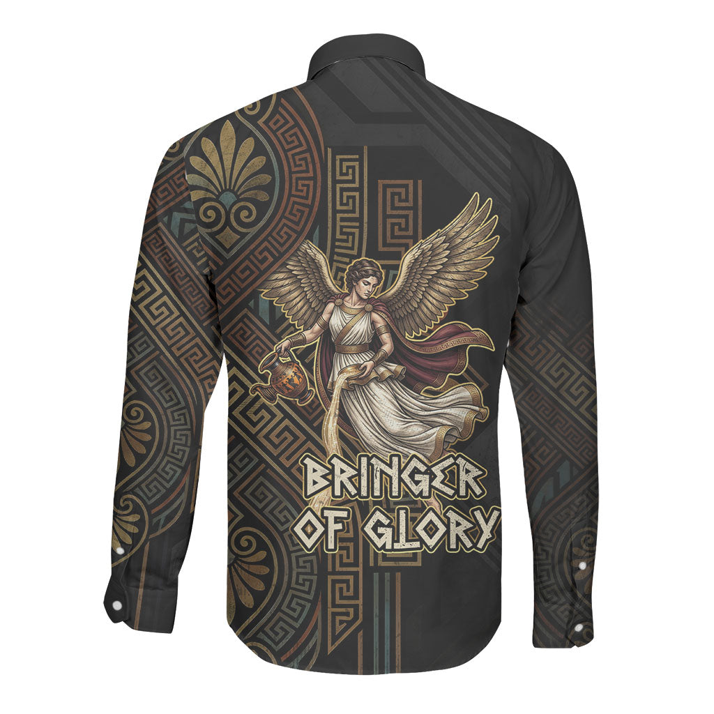 Nike Goddess Long Sleeve Button Shirt Ancient Greece Laurel Wreath And Greek Key