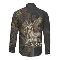 Nike Goddess Long Sleeve Button Shirt Ancient Greece Laurel Wreath And Greek Key