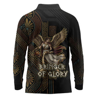 Nike Goddess Long Sleeve Polo Shirt Ancient Greece Laurel Wreath And Greek Key