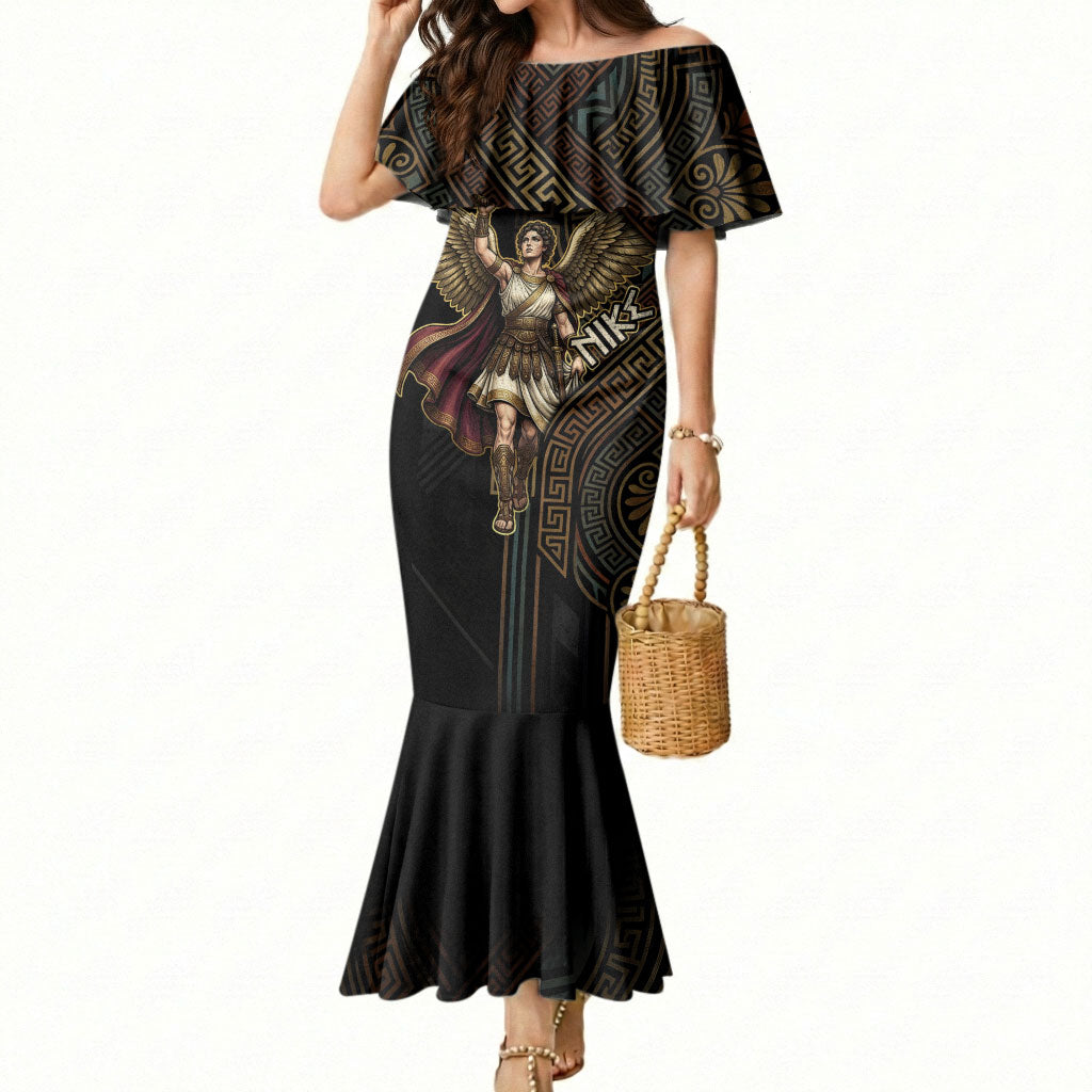 Nike Goddess Mermaid Dress Ancient Greece Laurel Wreath And Greek Key