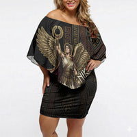 Nike Goddess Off Shoulder Short Dress Ancient Greece Laurel Wreath And Greek Key