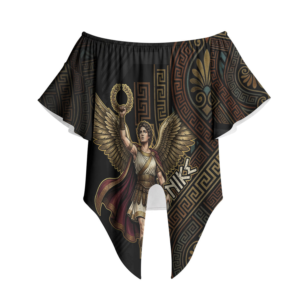 Nike Goddess Off Shoulder Wrap Waist Top Ancient Greece Laurel Wreath And Greek Key