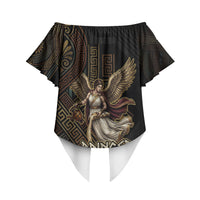 Nike Goddess Off Shoulder Wrap Waist Top Ancient Greece Laurel Wreath And Greek Key