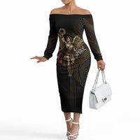 Nike Goddess Off The Shoulder Long Sleeve Dress Ancient Greece Laurel Wreath And Greek Key
