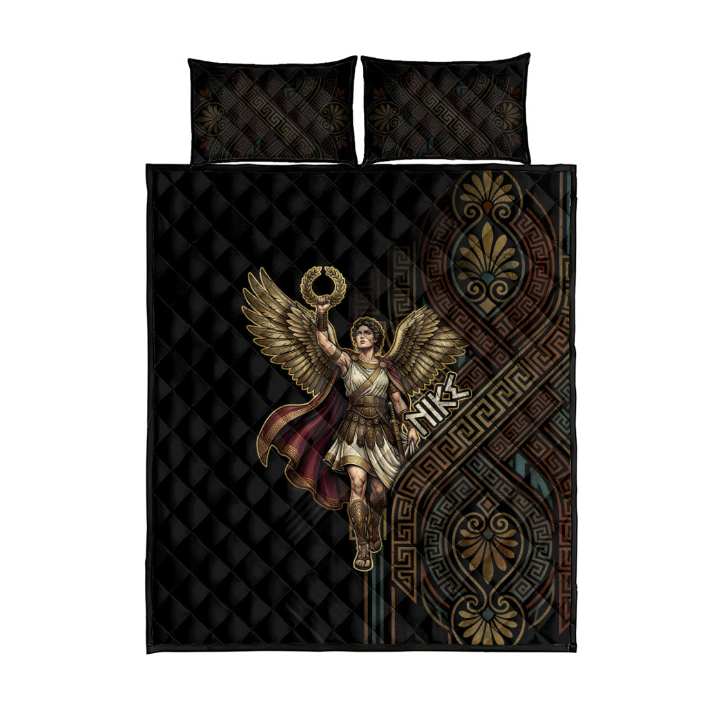 Nike Goddess Quilt Bed Set Ancient Greece Laurel Wreath And Greek Key