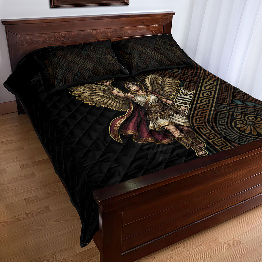 Nike Goddess Quilt Bed Set Ancient Greece Laurel Wreath And Greek Key