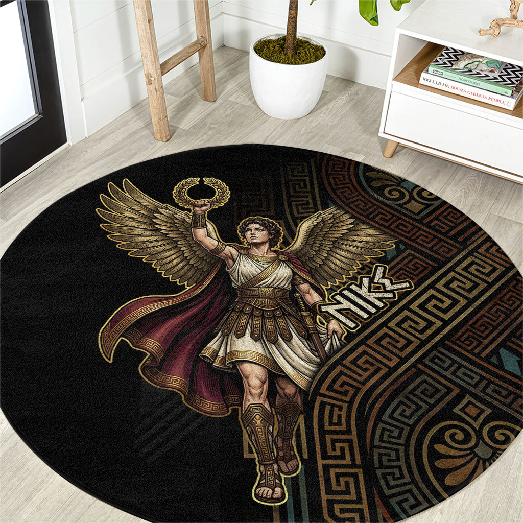 Nike Goddess Round Carpet Ancient Greece Laurel Wreath And Greek Key
