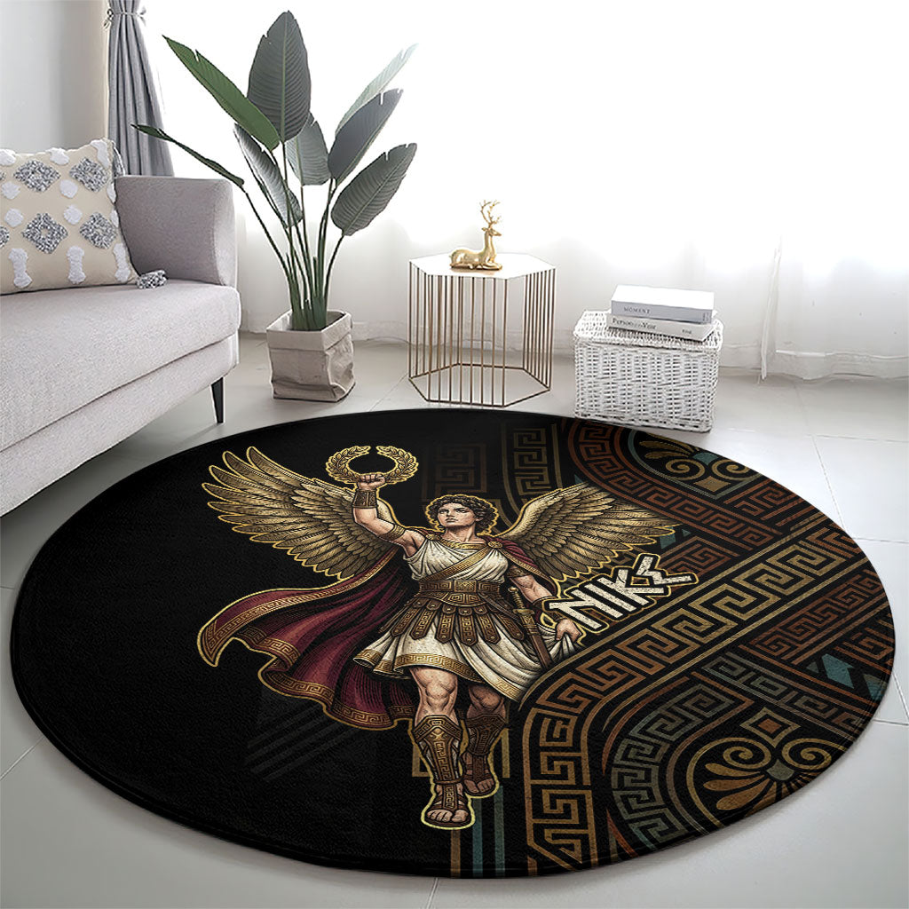 Nike Goddess Round Carpet Ancient Greece Laurel Wreath And Greek Key