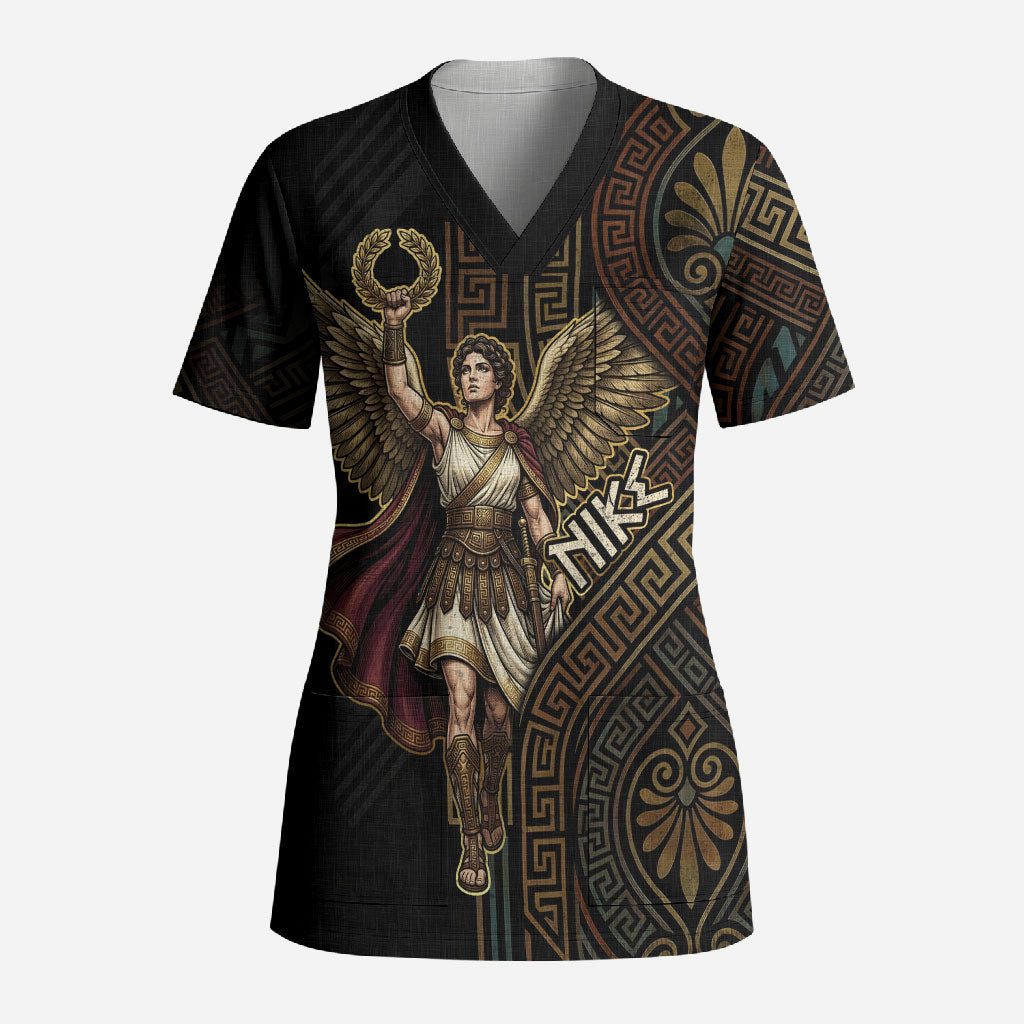 Nike Goddess Scrub Top Ancient Greece Laurel Wreath And Greek Key