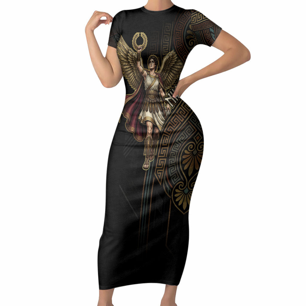 Nike Goddess Short Sleeve Bodycon Dress Ancient Greece Laurel Wreath And Greek Key
