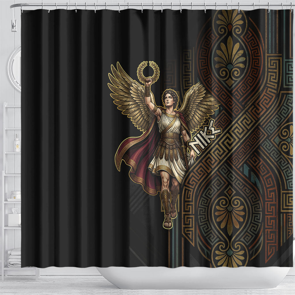Nike Goddess Shower Curtain Ancient Greece Laurel Wreath And Greek Key