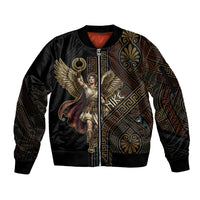 Nike Goddess Sleeve Zip Bomber Jacket Ancient Greece Laurel Wreath And Greek Key
