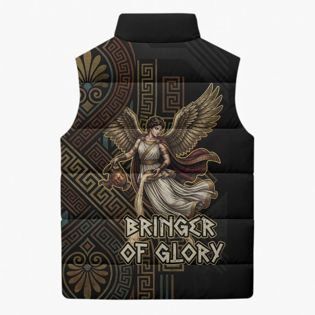 Nike Goddess Sleeveless Puffer Jacket Ancient Greece Laurel Wreath And Greek Key