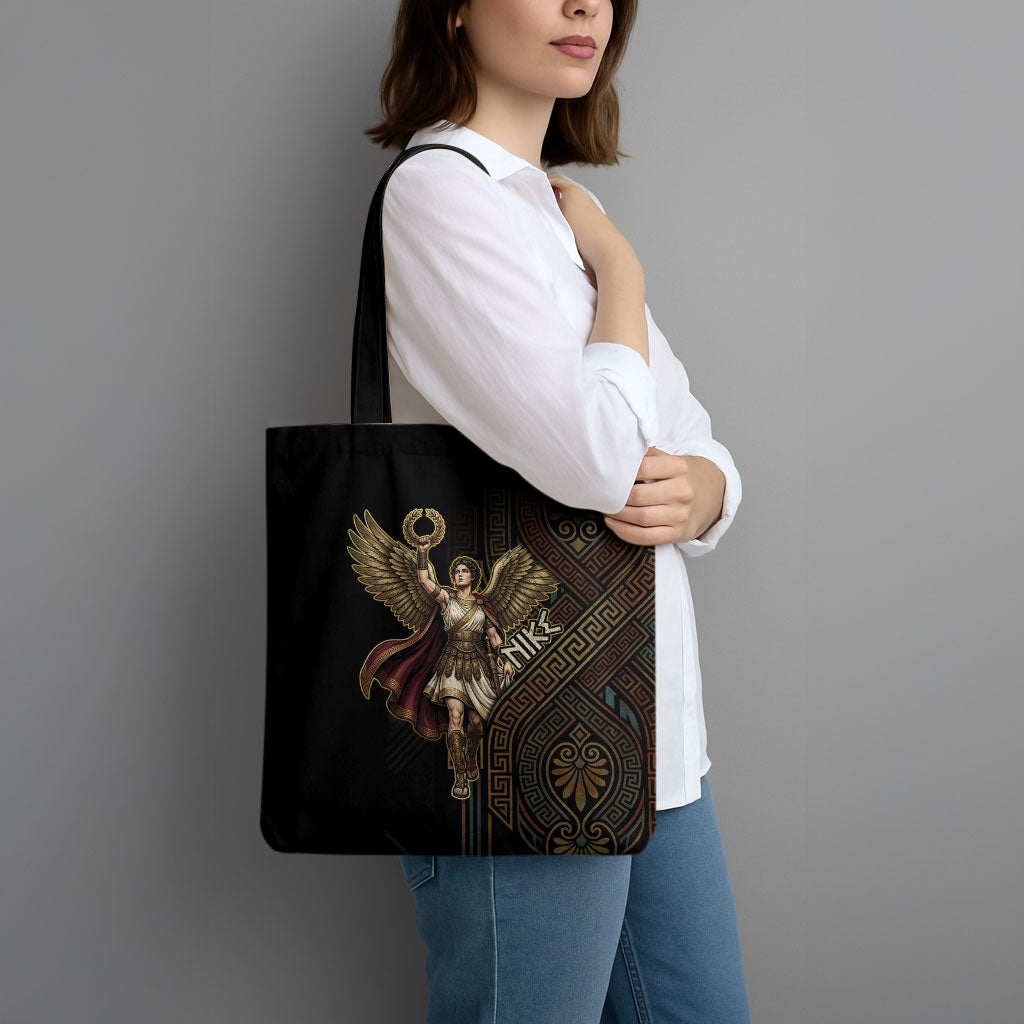 Nike Goddess Tote Bag Ancient Greece Laurel Wreath And Greek Key