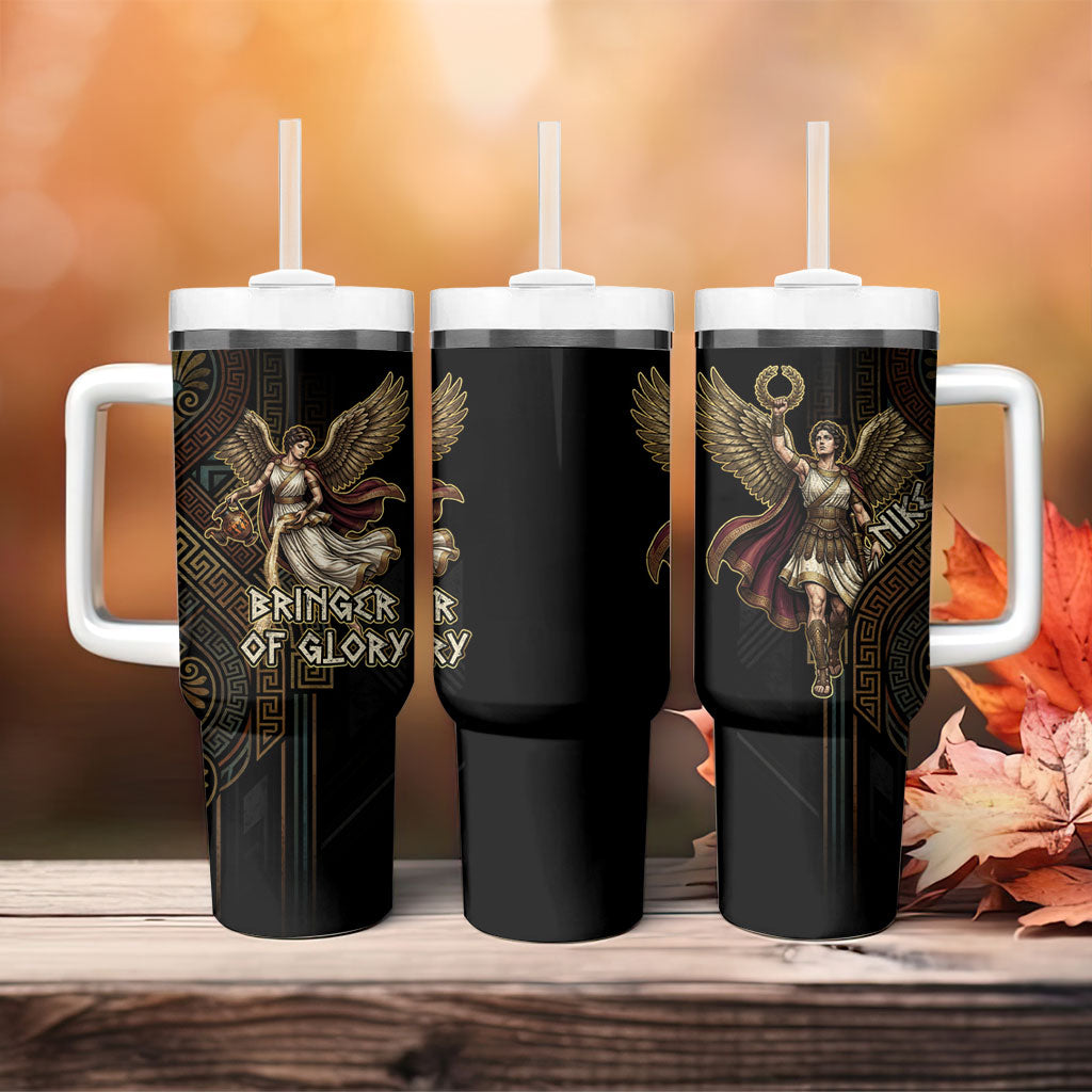 Nike Goddess Tumbler With Handle Ancient Greece Laurel Wreath And Greek Key