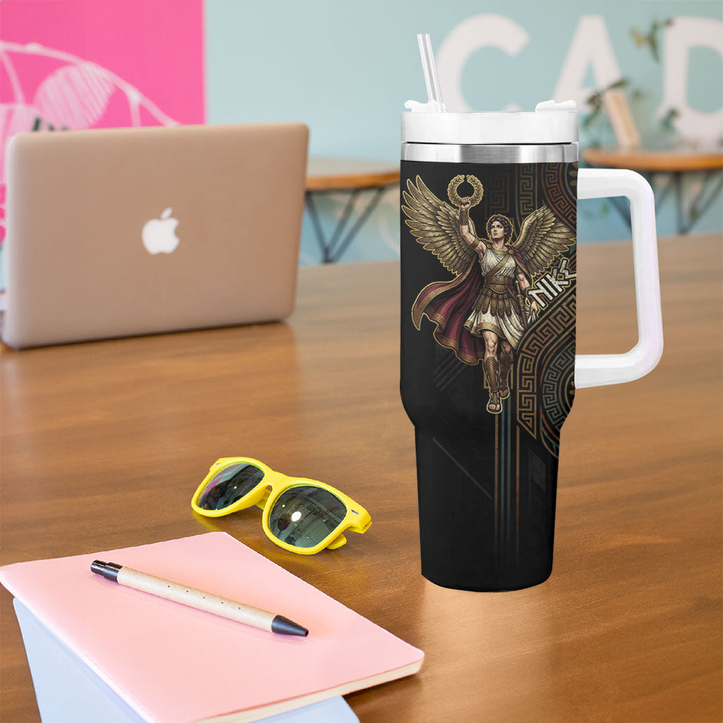 Nike Goddess Tumbler With Handle Ancient Greece Laurel Wreath And Greek Key