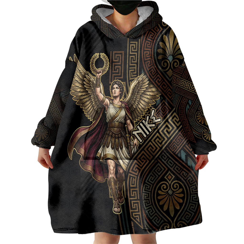 Nike Goddess Wearable Blanket Hoodie Ancient Greece Laurel Wreath And Greek Key
