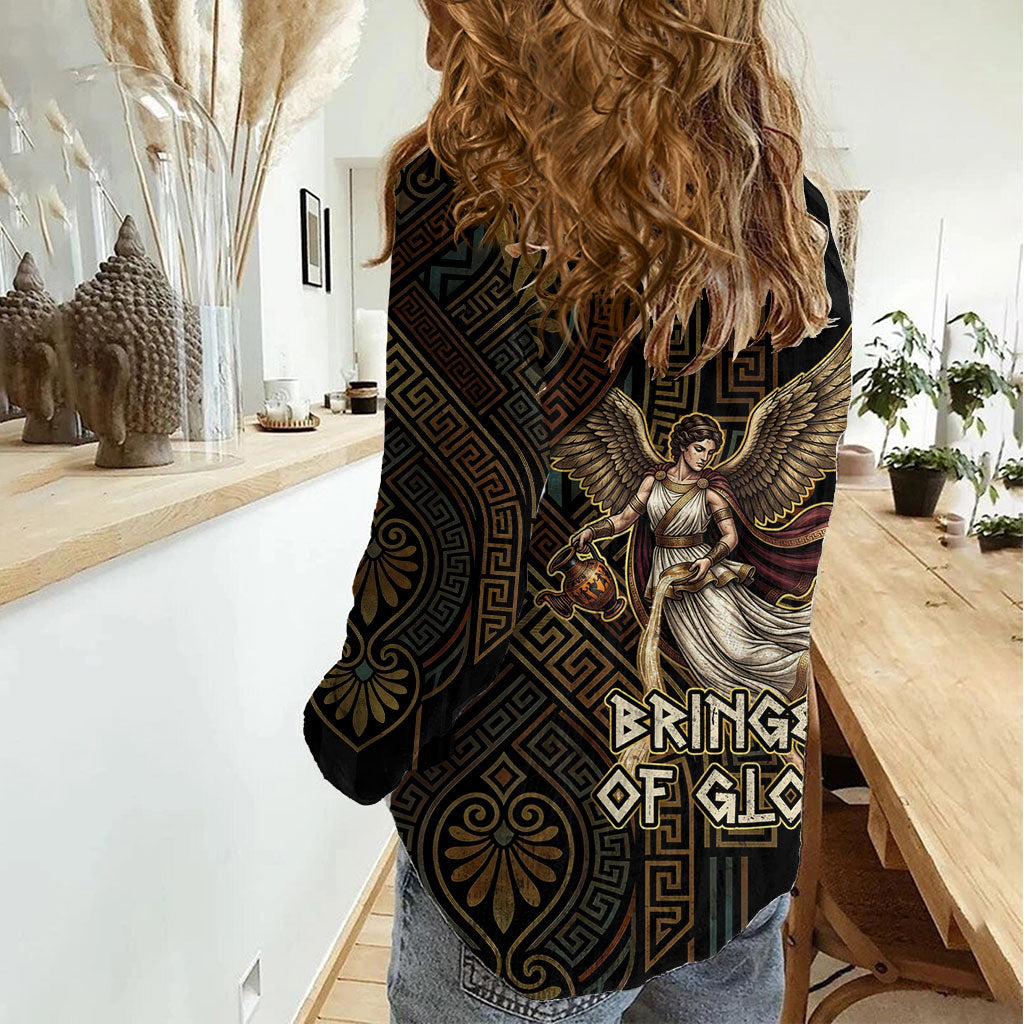 Nike Goddess Women Casual Shirt Ancient Greece Laurel Wreath And Greek Key