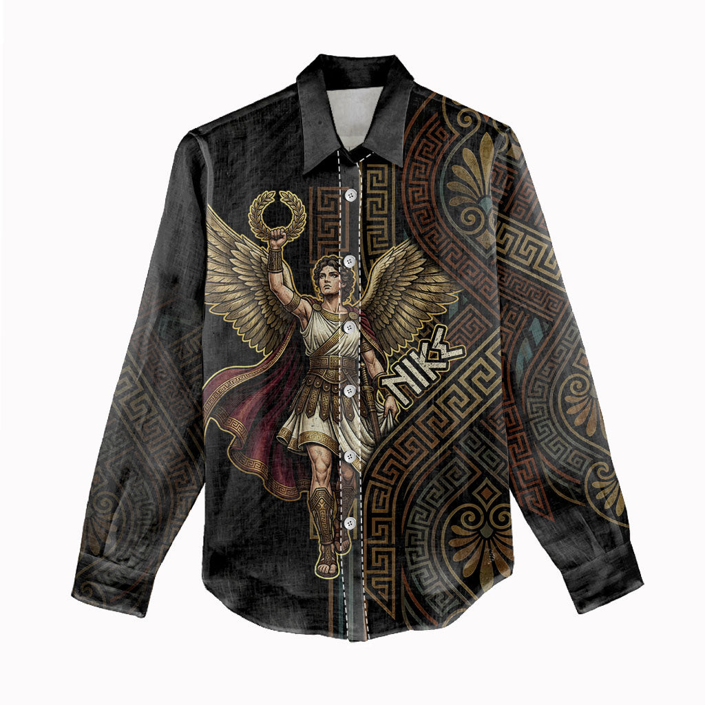 Nike Goddess Women Casual Shirt Ancient Greece Laurel Wreath And Greek Key