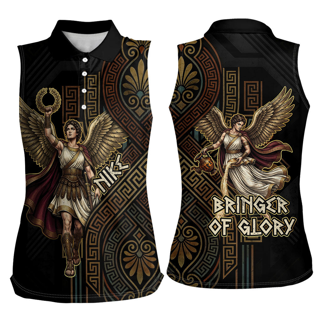 Nike Goddess Women Sleeveless Polo Shirt Ancient Greece Laurel Wreath And Greek Key