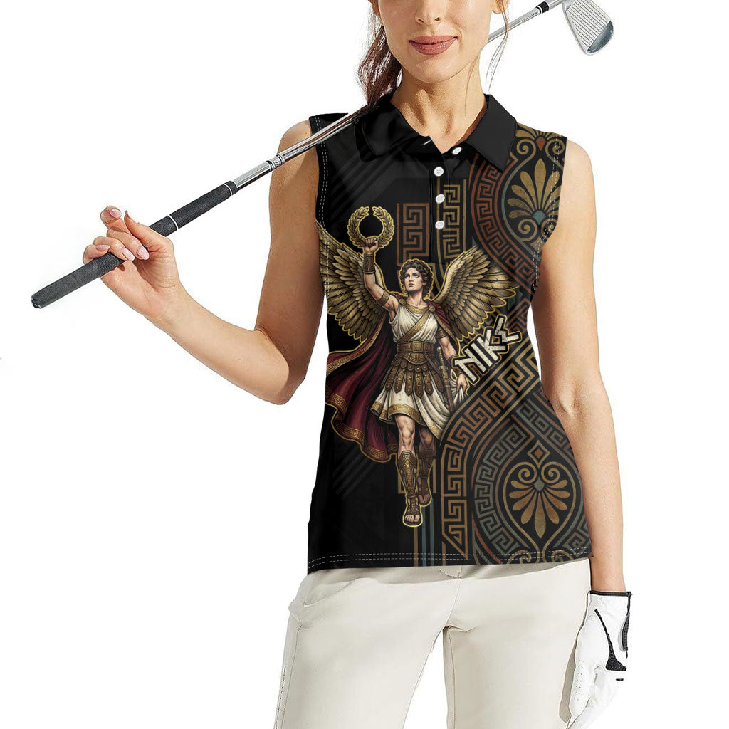 Nike Goddess Women Sleeveless Polo Shirt Ancient Greece Laurel Wreath And Greek Key