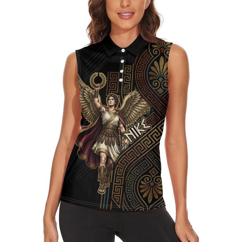 Nike Goddess Women Sleeveless Polo Shirt Ancient Greece Laurel Wreath And Greek Key