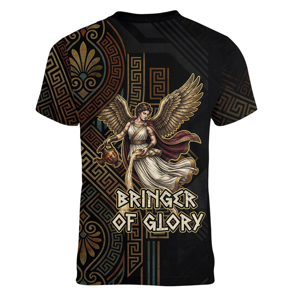 Nike Goddess Women V-Neck T-Shirt Ancient Greece Laurel Wreath And Greek Key