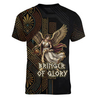 Nike Goddess Women V-Neck T-Shirt Ancient Greece Laurel Wreath And Greek Key