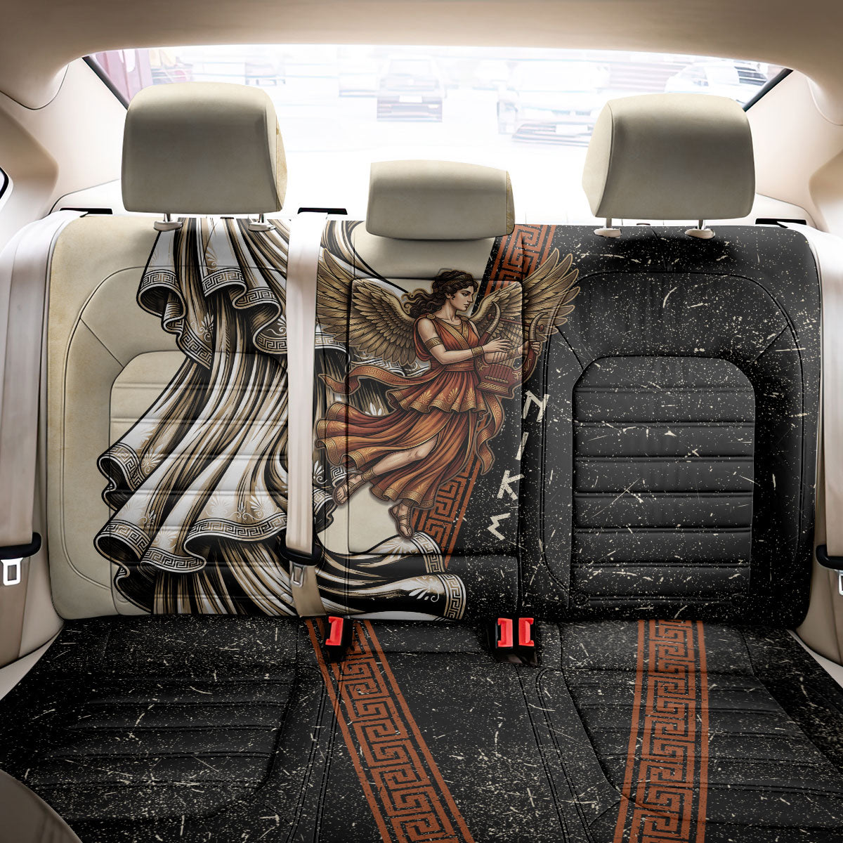 Nike Goddess Back Car Seat Cover Winged Goddess Lyre Instrument And Greek Key