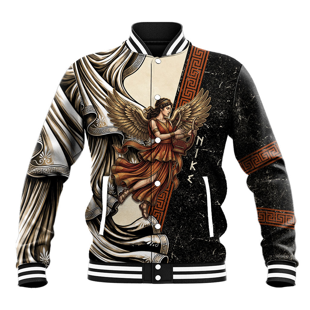 Nike Goddess Baseball Jacket Winged Goddess Lyre Instrument And Greek Key